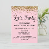 Blush Pink Gold Glitter 30e verjaardag Let's Party Kaart (Staand voorkant)