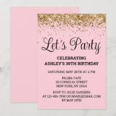 Blush Pink Gold Glitter 30e verjaardag Let's Party Kaart (Voorkant / Achterkant)