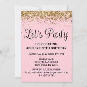 Blush Pink Gold Glitter 30e verjaardag Let's Party Kaart