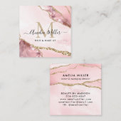 Blush Pink Gold Glitter Agaat Hair Make-up Monogra Vierkante Visitekaartje (Voorkant / Achterkant)