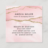Blush Pink Gold Glitter Agaat Hair Make-up Monogra Vierkante Visitekaartje (Achterkant)