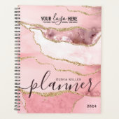 Blush Pink Gold Glitter Agate Business Logo 2024 Planner (Voorkant)