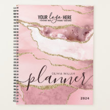Blush Pink Gold Glitter Agate Business Logo 2024