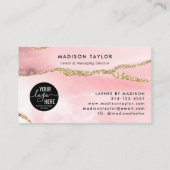 Blush Pink Gold Glitter Agate Custom Logo Monogram Visitekaartje (Achterkant)