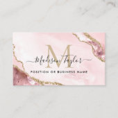 Blush Pink Gold Glitter Agate Custom Logo Monogram Visitekaartje (Voorkant)