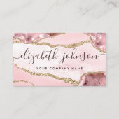 Blush Pink Gold Glitter Agate Marble Girly Script Visitekaartje (Voorkant)