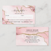 Blush Pink Gold Glitter Agate Marble Monogram Cute Afsprakenkaartje (Voorkant / Achterkant)