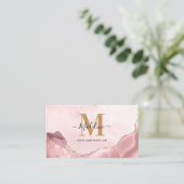 Blush Pink Gold Glitter Agate Marble Monogram Visitekaartje (Staand voorkant)