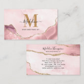 Blush Pink Gold Glitter Agate Marble Monogram Visitekaartje (Voorkant / Achterkant)
