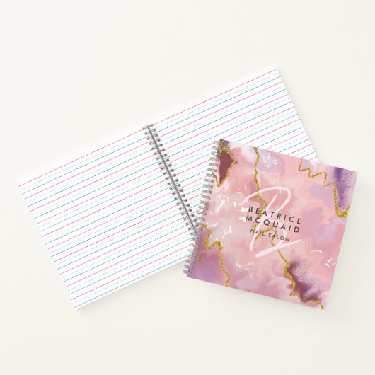 Blush Pink Gold Glitter Agate Monogram Business Notitieboek (Binnen)