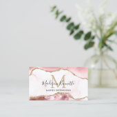 Blush Pink Gold Glitter Agate Monogram QR Code Visitekaartje (Staand voorkant)