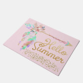 Blush Pink Gold Glitter Boho Feather Hallo Summer Deurmat (Schuin)