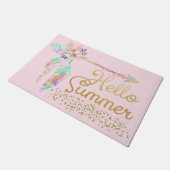 Blush Pink Gold Glitter Boho Feather Hallo Summer Deurmat (Schuin)