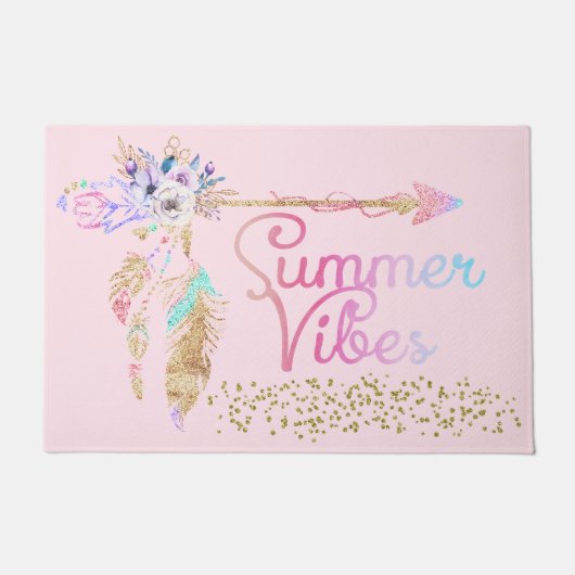 Blush Pink Gold Glitter Boho Feather Summer Vibes Deurmat (Voorkant)