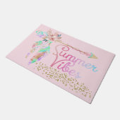 Blush Pink Gold Glitter Boho Feather Summer Vibes Deurmat (Schuin)