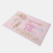 Blush Pink Gold Glitter Boho Feather Summer Vibes Deurmat (Schuin)