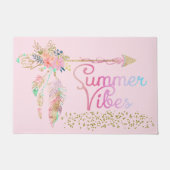 Blush Pink Gold Glitter Boho Feather Summer Vibes Deurmat (Voorkant)