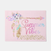Blush Pink Gold Glitter Boho Feather Summer Vibes Deurmat (Voorkant)