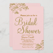 Blush Pink Gold Glitter Bridal douche Uitnodiging (Voorkant / Achterkant)