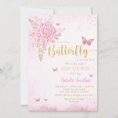 Blush Pink Gold Glitter Butterfly Girl Baby shower Kaart (Voorkant)