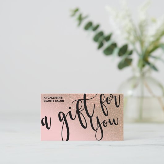 Blush Pink Gold Glitter Cadeaubon Visitekaartje (Staand voorkant)