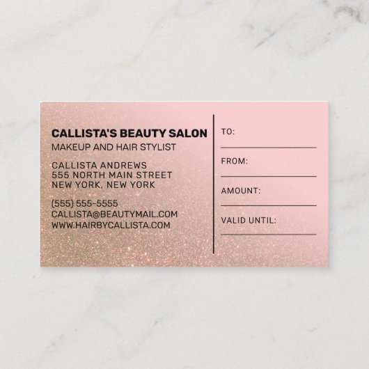 Blush Pink Gold Glitter Cadeaubon Visitekaartje (Achterkant)