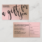 Blush Pink Gold Glitter Cadeaubon Visitekaartje (Voorkant / Achterkant)