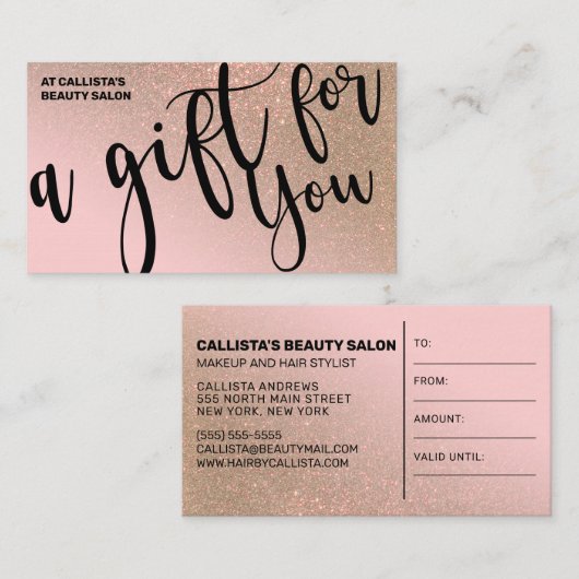 Blush Pink Gold Glitter Cadeaubon Visitekaartje (Voorkant / Achterkant)