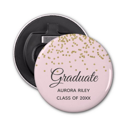 Blush Pink Gold Glitter Confetti Afstuderen Favor Button Flesopener (Voorkant)