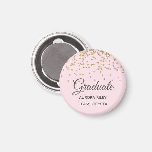 Blush Pink Gold Glitter Confetti Afstuderen Favor Magneet (Voorkant / Achterkant)