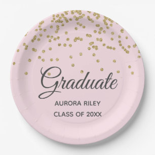 Blush Pink Gold Glitter Confetti Afstuderen Favor Papieren Bordje