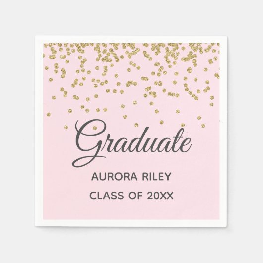 Blush Pink Gold Glitter Confetti Afstuderen Favor Servet (Voorkant)