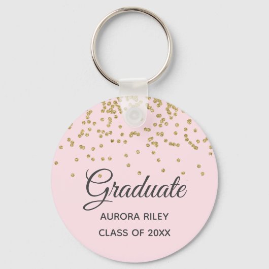 Blush Pink Gold Glitter Confetti Afstuderen Favor Sleutelhanger (Voorkant)