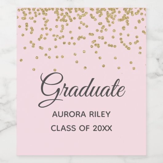 Blush Pink Gold Glitter Confetti Afstuderen Favor Wijn Etiket (Enkel label)