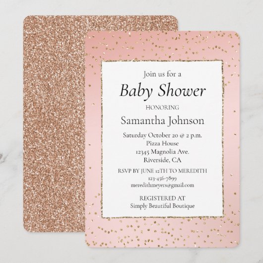 Blush Pink Gold Glitter Confetti Baby shower Kaart (Voorkant / Achterkant)