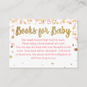 Blush Pink Gold Glitter Confetti Boeken voor Baby Informatiekaartje