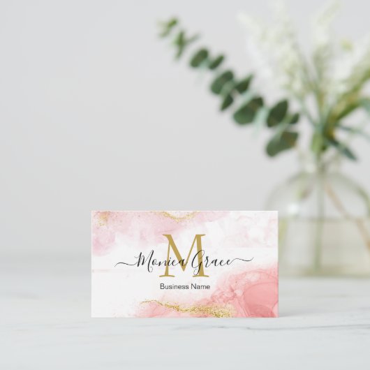 Blush Pink Gold Glitter Custom Logo Monogram Visitekaartje (Staand voorkant)