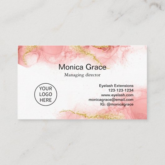 Blush Pink Gold Glitter Custom Logo Monogram Visitekaartje (Achterkant)