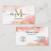 Blush Pink Gold Glitter Custom Logo Monogram Visitekaartje (Voorkant / Achterkant)