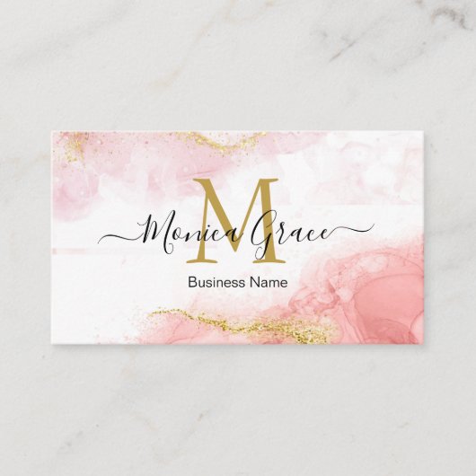 Blush Pink Gold Glitter Custom Logo Monogram Visitekaartje (Voorkant)