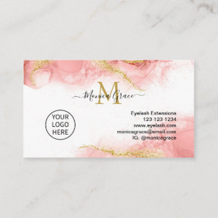 Blush Pink Gold Glitter Custom Logo Monogram Visitekaartje
