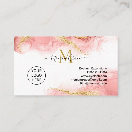 Blush Pink Gold Glitter Custom Logo Monogram Visitekaartje (Achterkant)
