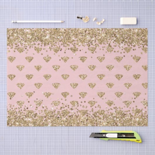 Blush Pink Gold Glitter Diamonds Sparkle Tissuepapier (Craft)