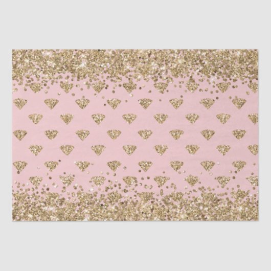 Blush Pink Gold Glitter Diamonds Sparkle Tissuepapier (Voorkant)