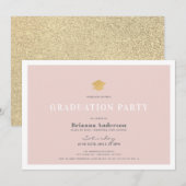 Blush Pink Gold Glitter Eenvoudige Graduation Part Kaart (Voorkant / Achterkant)