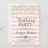 Blush Pink Gold Glitter Elegant Birthday Party Kaart (Voorkant)