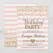 Blush Pink Gold Glitter Elegant Birthday Party Kaart (Voorkant / Achterkant)
