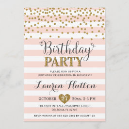 Blush Pink Gold Glitter Elegant Birthday Party Kaart