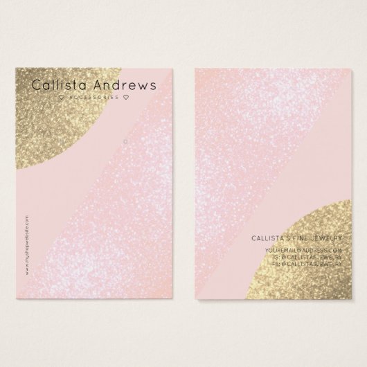 Blush Pink Gold Glitter Geo Heart Earning Display Visitekaartje (Voorkant /achterkant)