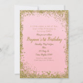 Blush Pink & Gold Glitter Glam 1e verjaardagsfeest Kaart (Voorkant)